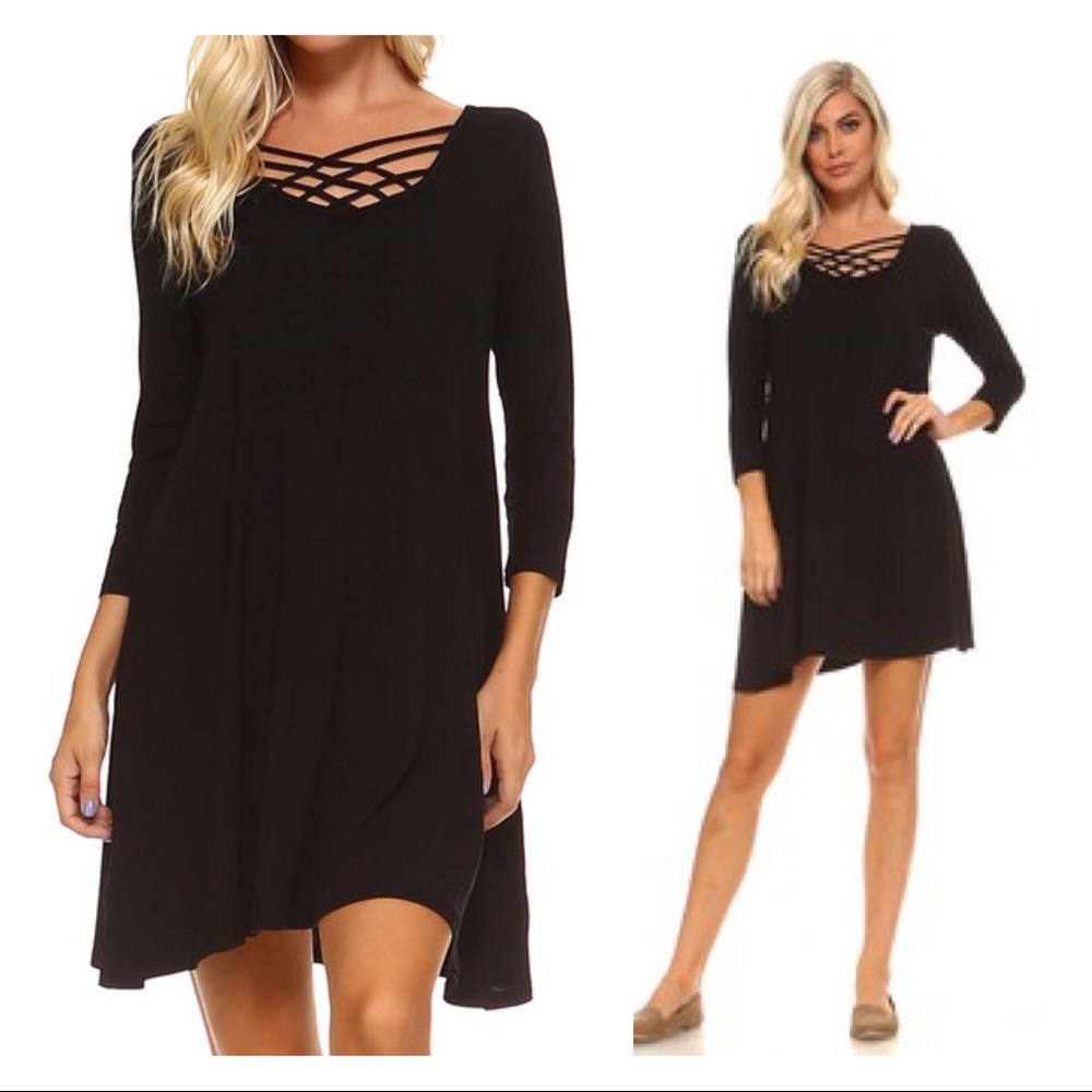 Black Crossed Strap Front Swing Dress